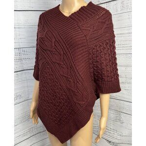 Brooks Brothers Burgundy Cable Knit Poncho Sweater One Size Draped Cozy Layering